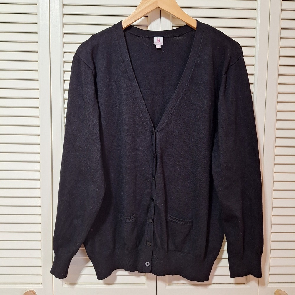 Isaac Mizrahi Live Womens Black V-Neck Button Front Cardigan Sweater XXL Pockets
